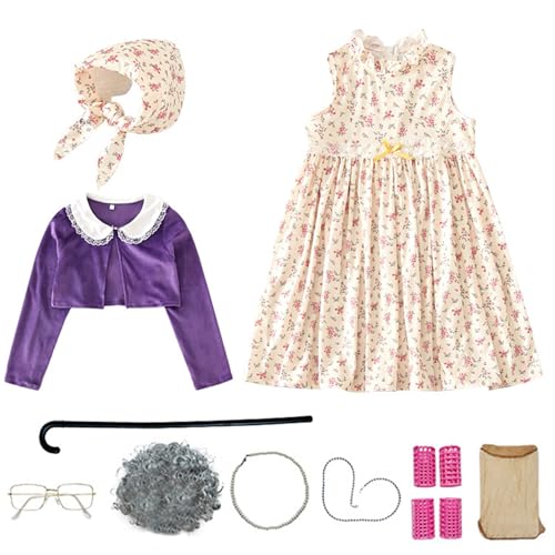 HoveeLuty Alte Dame Kostüm für Kinder, 10 Stück/Set 100 Tage Schulkostüme, Oma Kostüm für Kinder, M Oma für Alte Dame HoveeLuty Alte Dame Kostüm für Kinder, 10 Stück/Set 100 Tage Schulkostüme, Oma Kostüm für Kinder, M Oma für Alte Dame von HoveeLuty