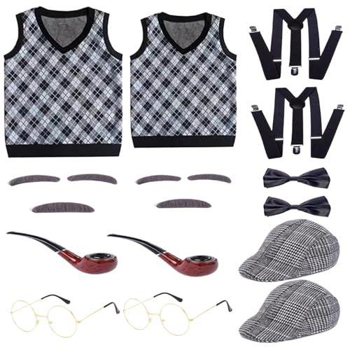 HoveeLuty Alter Mann Kostüm für Kinder, 100 Tage Schule Kostüme für Kinder, Alter Mann Kostüm beinhaltet Hut, Brille, Opa-Weste, Gehstock, 130 cm für Cosplay Kostüme für Ki von HoveeLuty