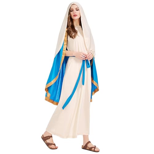 HoveeLuty Biblische Kostüme für Frauen, Religiöses Jungfrau Maria Kostüm mit Rock, Umhang, Kopftuch und Gürtel für Weihnachts-Cosplay, M Jesus Kostüm Partyzubehör Weihnachtskostüm von HoveeLuty