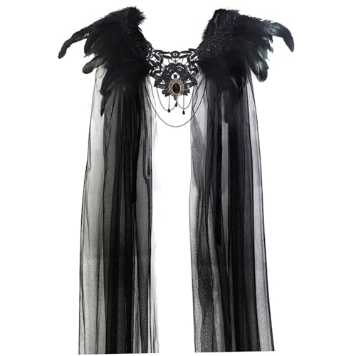 HoveeLuty Federschal, Halloween-Tüllumhang mit schwarzen Federn, Cosplay-Superschurke, Gothic-Umhang für Party, Kostüm, Cosplay-Hexenumhang, Tüllumhang, transparenter Umhang HoveeLuty Federschal, Halloween-Tüllumhang mit schwarzen Federn, Cosplay-Superschurke, Gothic-Umhang für Party, Kostüm, Cosplay-Hexenumhang, Tüllumhang, transparenter Umhang von HoveeLuty