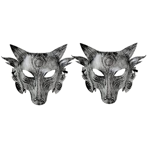 HoveeLuty Halloween Werwolf Maske 2pcs Halloween Wolf Head Simulation Tiermasken Maskerade Cosplay Requisiten Film Thema Halloween Partyzubehör (Silber) von HoveeLuty