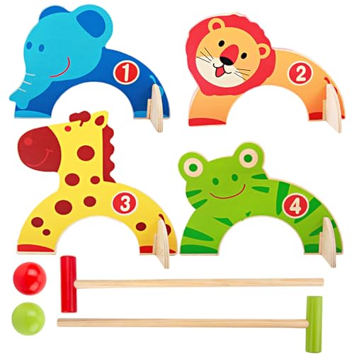 HoveeLuty Krocket-Set für Kinder, Cartoon-Krocket-Set aus Holz mit Tieren, interaktive -Sets für Familien, farbenfrohes pädagogisches -Spielzeug, Geschenke für Jungen und Mädchen, HoveeLuty Krocket-Set für Kinder, Cartoon-Krocket-Set aus Holz mit Tieren, interaktive -Sets für Familien, farbenfrohes pädagogisches -Spielzeug, Geschenke für Jungen und Mädchen, von HoveeLuty