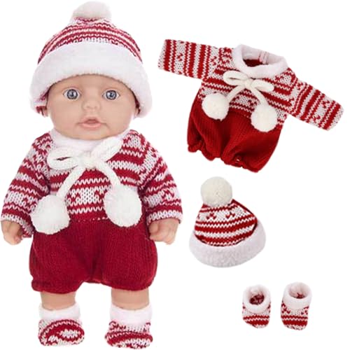 HoveeLuty Mini-Babypuppen, 25, 4 cm, süße Weihnachts-Minipuppen mit beweglichen Gelenken, realistische Neugeborenen-Babypuppen, weiche Vinyl-, Ganzkörper-Stehbabypuppe mit Kleidung für Kinder, rot von HoveeLuty