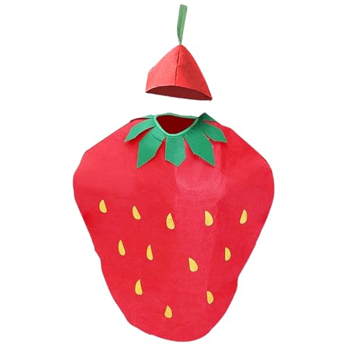 HoveeLuty Obstkostüm, kreatives Erdbeer-Lebensmittelkostüm mit Kopfbedeckung, süßes Cosplay-Kostüm, lustiges rotes Obstrahmen-Outfit-Kostüm für Erwachsene, Auftritt, Urlaub, Partykleid, Kinderkostüme von HoveeLuty