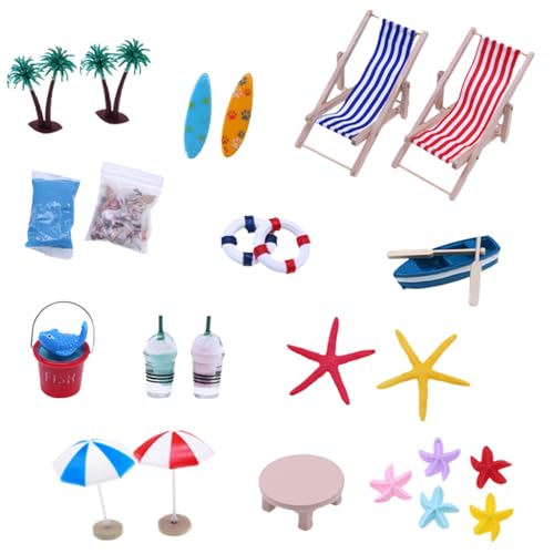 HoveeLuty Puppenhaus-Dekoration, Miniatur-Strandzubehör, Mini-Regenschirm, Palmenstuhl, Spielzeug, Sommer-Ozean-Kuchenaufsätze, 25-teiliges Miniatur-Strandzubehör, Ornament-Set, Strandkuchen-Dekor HoveeLuty Puppenhaus-Dekoration, Miniatur-Strandzubehör, Mini-Regenschirm, Palmenstuhl, Spielzeug, Sommer-Ozean-Kuchenaufsätze, 25-teiliges Miniatur-Strandzubehör, Ornament-Set, Strandkuchen-Dekor von HoveeLuty