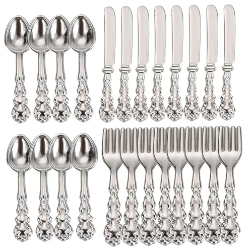 HoveeLuty Puppenhausbesteck, 24-teilig/Set, Simulation Puppenhausgeschirr, Legierung, Miniaturbesteck mit graviertem Griff, DIY Puppenhauszubehör, Minigabeln, Puppenhauszubehör, Puppenhausdekor HoveeLuty Puppenhausbesteck, 24-teilig/Set, Simulation Puppenhausgeschirr, Legierung, Miniaturbesteck mit graviertem Griff, DIY Puppenhauszubehör, Minigabeln, Puppenhauszubehör, Puppenhausdekor von HoveeLuty