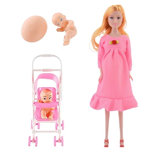 HoveeLuty Schwangere Puppe mit Baby im Bauch, 30, 5 cm, bewegliches Gelenk, Schwangere Mutter mit Trolley für Kinder, Puppenhauszubehör, Stil 2, Babypuppenspielzeug, Kinderspielzeug, Babypuppe, Puppe von HoveeLuty
