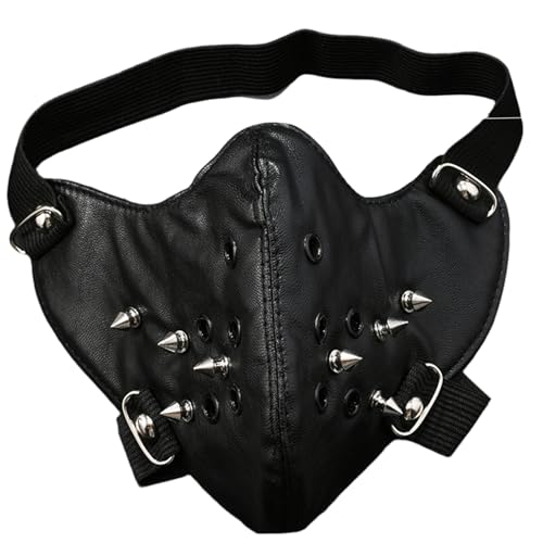 HoveeLuty Steampunk-Maske, schwarze PU-Leder-Gesichtsmaske mit Metallspitzen und elastischem Riemen, Unisex-Gothic-Punk-Cosplay-Accessoire, Leder-Gesichtsmaske, Punk-Maske, Ledermaske, Steampunk- von HoveeLuty