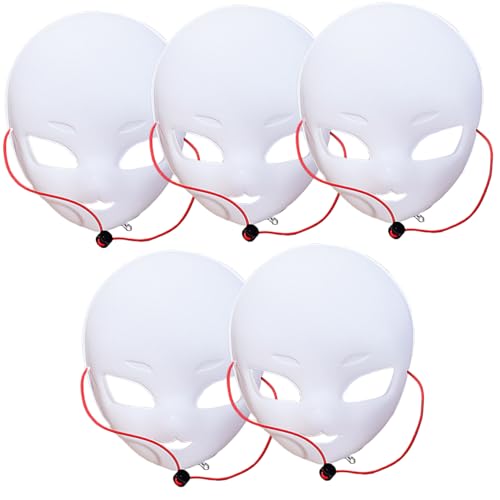 HoveeLuty Weiße Maske, 5 Stück PVC-Fursuit-Kopfmaske mit großen Augen und Riemen, DIY-Maskenkostüm zum Bemalen, lustige Cosplay-Maske für Kawaii-Maskenball, Halloween-Pelzmaske, Therian-, Pelzkopf von HoveeLuty