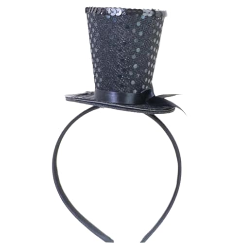 HoveeLuty Zylinder, Schwarze Pailletten Zylinder auf Haarreif, mit Schleife für Karneval, Mottoparty, Abschlussball Mini Puppenhut Haarreif HoveeLuty Zylinder, Schwarze Pailletten Zylinder auf Haarreif, mit Schleife für Karneval, Mottoparty, Abschlussball Mini Puppenhut Haarreif von HoveeLuty