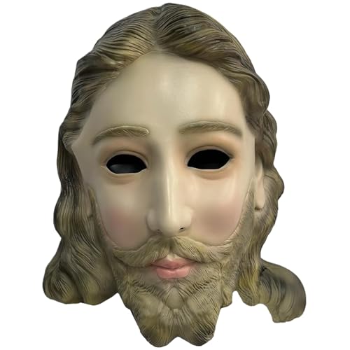 Jesusmaske, bärtiger Langhaar-Jesus-Kostüm, Vollgesichtsmaske in Einheitsgröße, Latexmaske, lustige und realistische Halloweenmaske für Cosplay, Rollenspiele, Kostüme, Maskerade, Halloweenmaske Jesusmaske, bärtiger Langhaar-Jesus-Kostüm, Vollgesichtsmaske in Einheitsgröße, Latexmaske, lustige und realistische Halloweenmaske für Cosplay, Rollenspiele, Kostüme, Maskerade, Halloweenmaske von HoveeLuty