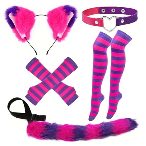 Katzenfrauen-Kostüm. Süßes Katzenfrauen-Kostüm-Outfit mit Katzenohren, pelzigem Schwanz, Socken, Halsband und Handschuhen. Bezaubernde Halloween-Kostüme für Mädchen und Frauen. Halloween-Party, C von HoveeLuty