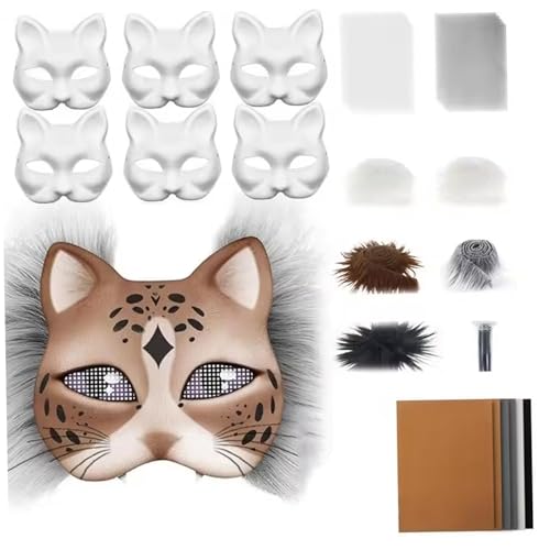 Katzenmasken-Set, 42-teilig/Set, blankes DIY-Therian-Masken- mit Siebgewebe, Wollstreifen, Katzenschnurrhaaren, Filzstoff, Zähnen für Halloween-Maskenball-Party, Therian-Maske, Katzenmaske, Hal Katzenmasken-Set, 42-teilig/Set, blankes DIY-Therian-Masken- mit Siebgewebe, Wollstreifen, Katzenschnurrhaaren, Filzstoff, Zähnen für Halloween-Maskenball-Party, Therian-Maske, Katzenmaske, Hal von HoveeLuty