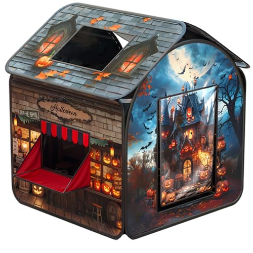 Kinder-Pop-Up-Zelt, Halloween, faltbar, atmungsaktiv, Spielzelt mit Fenster und Oberlicht, gruseliges Kürbismuster, Kinderspielhaus für Mädchen und Jungen, 84, 8 x 84, 8 x 94 cm, Kinderspielhaus von HoveeLuty