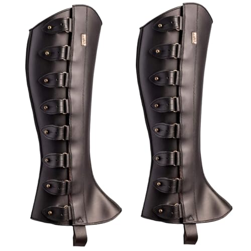 Mittelalterliche Beinpanzerung, 1 Paar, Renaissance-Stiefelüberzüge, Beingamaschen aus PU-Leder mit Fixierer, verstellbar, mittelalterliches Kostüm für Party, Cosplay, Halloween, schwarzes mittel von HoveeLuty