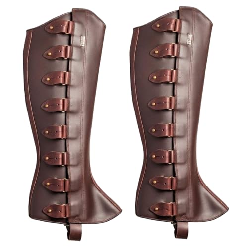 Mittelalterliche Beinpanzerung, 1 Paar Renaissance-Stiefelüberzüge, PU-Leder-Beingamaschen mit Fixierer, verstellbar, mittelalterliches Kostüm für Party, Cosplay, Halloween, dunkelbraune mittelal von HoveeLuty
