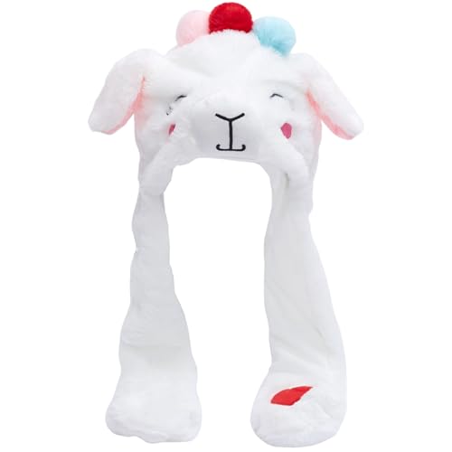 Mütze mit beweglichen Ohren, süße Schaf-Tiermütze mit beweglichen Ohren, weiche Plüschmütze mit Pfoten für Unisex-Winter-Weihnachtsgeburtstagsgeschenke, weiße Tiermütze, Hasenmütze, lustige Mütze Mütze mit beweglichen Ohren, süße Schaf-Tiermütze mit beweglichen Ohren, weiche Plüschmütze mit Pfoten für Unisex-Winter-Weihnachtsgeburtstagsgeschenke, weiße Tiermütze, Hasenmütze, lustige Mütze von HoveeLuty