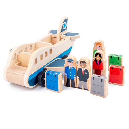 Passagierflugzeug-Set aus Holz, Spielzeugflugzeug mit 4 Spielfiguren und 4 Koffern für Kleinkinder, klassisches Holzspielzeug, perfekt für Rollenspiele und die Entwicklung von Fähigkeiten, Spielz Passagierflugzeug-Set aus Holz, Spielzeugflugzeug mit 4 Spielfiguren und 4 Koffern für Kleinkinder, klassisches Holzspielzeug, perfekt für Rollenspiele und die Entwicklung von Fähigkeiten, Spielz von HoveeLuty