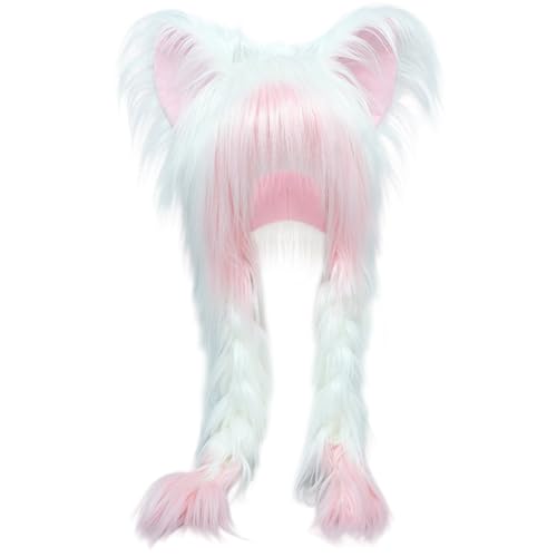 Pelzige Kopfmütze, süße pelzige Katzenohrmütze mit Zöpfen für Halloween, Cosplay, Kostümparty, Kopfzubehör, Fursuit-Kopf, Mütze, Katzenohrmütze, Halloween-Zubehör Pelzige Kopfmütze, süße pelzige Katzenohrmütze mit Zöpfen für Halloween, Cosplay, Kostümparty, Kopfzubehör, Fursuit-Kopf, Mütze, Katzenohrmütze, Halloween-Zubehör von HoveeLuty