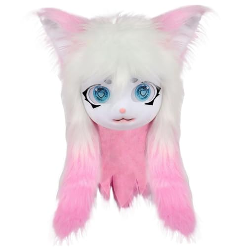 Pelziger Kopf, Vollkopf, Pelzmaske mit großen Augen, pelzigen Ohren und langen Haaren, Tierkopf, Fursuit-Maske, Kostüm für Halloween, Maskerade, Cosplay, Kostüm-Requisiten, Stil 2, Fursuit-Kopf, Pelzk Pelziger Kopf, Vollkopf, Pelzmaske mit großen Augen, pelzigen Ohren und langen Haaren, Tierkopf, Fursuit-Maske, Kostüm für Halloween, Maskerade, Cosplay, Kostüm-Requisiten, Stil 2, Fursuit-Kopf, Pelzk von HoveeLuty