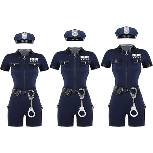 Polizeikostüm Damen, weiches, bequemes Halloween-Rollenspiel-Polizist-Kostüm mit Kleidung, Hüten, Handschellen, Geldbörsen, Gürteln für Halloween-Cosplay-Gameplay, M Polizeikostüm für E von HoveeLuty