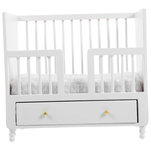 Puppenhausbett, Puppenhausbett aus Holz im Maßstab 1:12, Miniatur-Babybett, Puppenhaus-Minimöbel, Babybett, Modell, Puppenhaus, Kinderzimmerzubehör für Puppenhausdekor, Puppenhauszubehör im Maßst von HoveeLuty