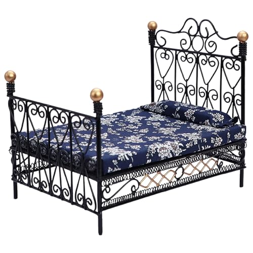 Puppenhausbett im Maßstab 1:12, süßes, realistisches Puppenbett mit Matratze und Kissen, Mini-Bett, kreatives DIY-Miniatur-Puppenhauszubehör für Kinder, spielendes Geschenk, schwarzes Mini-Bett Puppenhausbett im Maßstab 1:12, süßes, realistisches Puppenbett mit Matratze und Kissen, Mini-Bett, kreatives DIY-Miniatur-Puppenhauszubehör für Kinder, spielendes Geschenk, schwarzes Mini-Bett von HoveeLuty