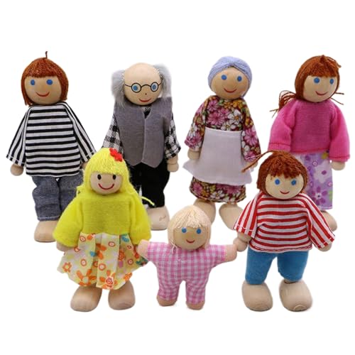 Puppenhausfamilie, 7-teilig/Set, aus Holz gekleidete Puppenhausfiguren mit beweglichen Gelenken, interaktive Eltern-Kind-Puppenhaus-Familienfiguren zum Rollenspiel, Dekorieren von Puppenhaus-Figu Puppenhausfamilie, 7-teilig/Set, aus Holz gekleidete Puppenhausfiguren mit beweglichen Gelenken, interaktive Eltern-Kind-Puppenhaus-Familienfiguren zum Rollenspiel, Dekorieren von Puppenhaus-Figu von HoveeLuty