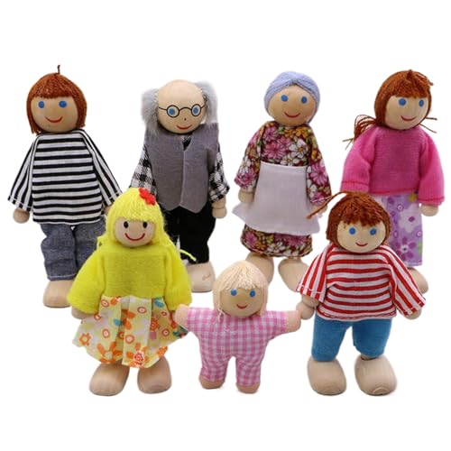 Puppenhausfamilie, 7-teilig/Set, aus Holz gekleidete Puppenhausfiguren mit beweglichen Gelenken, interaktive Eltern-Kind-Puppenhausfamilienfiguren zum Rollenspiel, Dekorieren von Puppenhausfigure Puppenhausfamilie, 7-teilig/Set, aus Holz gekleidete Puppenhausfiguren mit beweglichen Gelenken, interaktive Eltern-Kind-Puppenhausfamilienfiguren zum Rollenspiel, Dekorieren von Puppenhausfigure von HoveeLuty