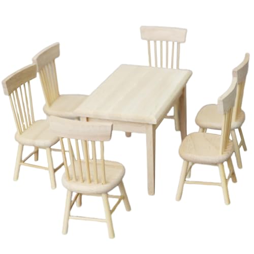 Puppenhaustisch und Puppenhausstuhl-Set, Maßstab 1:12, Puppenhausmöbel aus Holz, DIY-freundliche, realistische Puppenhausminiaturen für Küche, Esszimmer, Puppenhausmöbel, Puppenhausschreibtisch Puppenhaustisch und Puppenhausstuhl-Set, Maßstab 1:12, Puppenhausmöbel aus Holz, DIY-freundliche, realistische Puppenhausminiaturen für Küche, Esszimmer, Puppenhausmöbel, Puppenhausschreibtisch von HoveeLuty