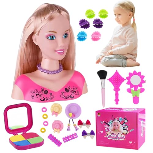Puppenkopf zum Frisieren, 35-teilig/Set, simulierte Styling-Kopfpuppe für Kinder, Fantasie und Schminken, Lernen, Rollenspielspielzeug für Mädchen, Geschenke für Mädchen, Set 1 Puppenkopf, Haarst von HoveeLuty