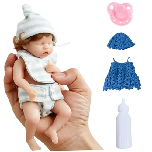Reborn-Puppenset für Kleinkinder, 17,8 x 11,4 x 9,4 cm, lockiges Haar, realistisches Babypuppenset mit Kleid, Mütze, Flasche, Schnuller, waschbares, weiches Vinyl, Ganzkörper-Neugeborenen-Babypuppense Reborn-Puppenset für Kleinkinder, 17,8 x 11,4 x 9,4 cm, lockiges Haar, realistisches Babypuppenset mit Kleid, Mütze, Flasche, Schnuller, waschbares, weiches Vinyl, Ganzkörper-Neugeborenen-Babypuppense von HoveeLuty