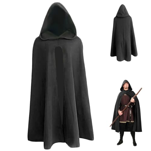 Renaissance-Umhang, 39, 8 Zoll lang, schwarzer Polyester-Kapuzenumhang, weicher, atmungsaktiver Pullover, Retro-Mittelalter-Umhang für Halloween, Hobbit-Wikinger-Cosplay-Kostüme, mittelgroßer Umha Renaissance-Umhang, 39, 8 Zoll lang, schwarzer Polyester-Kapuzenumhang, weicher, atmungsaktiver Pullover, Retro-Mittelalter-Umhang für Halloween, Hobbit-Wikinger-Cosplay-Kostüme, mittelgroßer Umha von HoveeLuty
