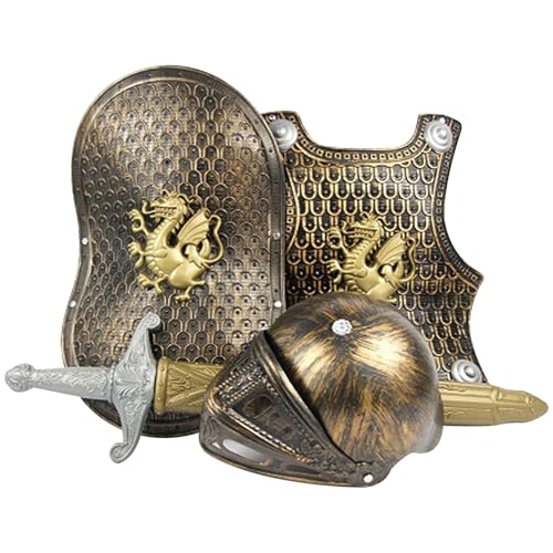 Ritterkostüm für Kinder, 4-teiliges Ritterrüstungsset zum Anziehen, inklusive mittelalterlicher Rüstung, Schild, Schwert und Helm, Kunststoff-Rüstungskostüm für Jungen, Ritterrüstung, Rüstungskos Ritterkostüm für Kinder, 4-teiliges Ritterrüstungsset zum Anziehen, inklusive mittelalterlicher Rüstung, Schild, Schwert und Helm, Kunststoff-Rüstungskostüm für Jungen, Ritterrüstung, Rüstungskos von HoveeLuty