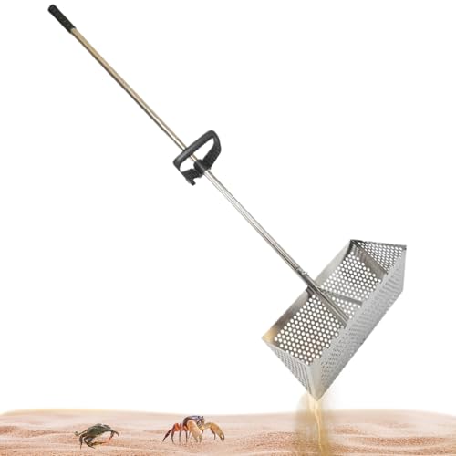 Sandflohharke, Strandsandsieb aus Edelstahl mit 15,8 Zoll breitem Korb in Haifischzahnform, abnehmbarer Sandrechen mit langem Griff für Strandsand, Flohharke für Strandsandharke für Strandsandharke Sandflohharke, Strandsandsieb aus Edelstahl mit 15,8 Zoll breitem Korb in Haifischzahnform, abnehmbarer Sandrechen mit langem Griff für Strandsand, Flohharke für Strandsandharke für Strandsandharke von HoveeLuty