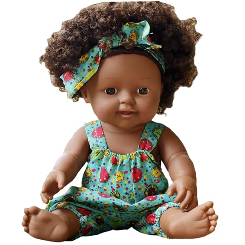 Schwarze Babypuppen, 12 Zoll große amerikanische afrikanische realistische Babypuppe mit Kleid, beweglichen Gelenken und lockigem Haar. Weiche, waschbare Babypuppe mit dunkler Haut als Geschenk f Schwarze Babypuppen, 12 Zoll große amerikanische afrikanische realistische Babypuppe mit Kleid, beweglichen Gelenken und lockigem Haar. Weiche, waschbare Babypuppe mit dunkler Haut als Geschenk f von HoveeLuty