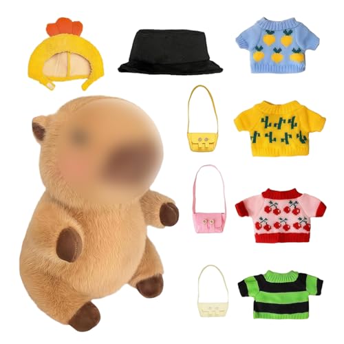 Set Stofftierkleidung, 10 Zoll große Plüsch-Capybara-Puppenkleidung und Zubehör, inklusive 4 Pullovern, 2 Hüten und 3 Taschen für Mädchen/Jungen, 10 Zoll große Puppenkleidung, Kleidung für Stofft von HoveeLuty