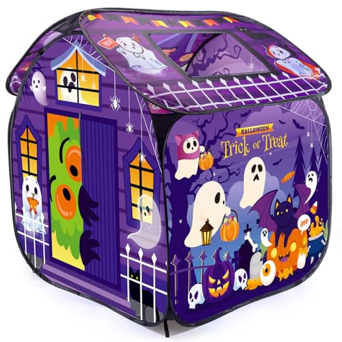 Spielzelt für Kinder, Halloween, belüftetes, faltbares Pop-up-Spielhaus für Kleinkinder mit aufklappbarer Tür und Öffnung oben, „Süßes oder Saures", schrumpffreies, farbechtes Kinderzelt für Mädc von HoveeLuty