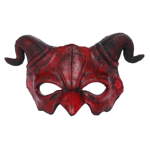 Teufels-Dämonenmaske, Halbgesicht, gruselige Halloween-Geistermaske mit roten Hörnern, Ziegen-Schaf-Horn, Monstermaske für Cosplay, Maskerade, Kostümparty, Zubehör, Geistermaske, Halloween-Maske Teufels-Dämonenmaske, Halbgesicht, gruselige Halloween-Geistermaske mit roten Hörnern, Ziegen-Schaf-Horn, Monstermaske für Cosplay, Maskerade, Kostümparty, Zubehör, Geistermaske, Halloween-Maske von HoveeLuty