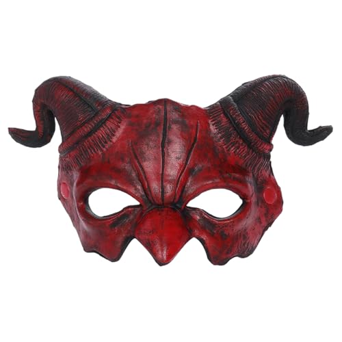 Teufels-Dämonenmaske, Halbgesicht, gruselige Halloween-Geistermaske mit roten Hörnern, Ziegen-Schaf-Horn, Monstermaske für Cosplay, Maskerade, Kostümparty, Zubehör, gruselige Maske, Halloween-Mas Teufels-Dämonenmaske, Halbgesicht, gruselige Halloween-Geistermaske mit roten Hörnern, Ziegen-Schaf-Horn, Monstermaske für Cosplay, Maskerade, Kostümparty, Zubehör, gruselige Maske, Halloween-Mas von HoveeLuty