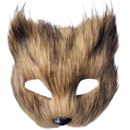 Therian-Maske, Halbgesichtsmaske, Pelzmaske, Halloween-Fuchsmaske mit Gummiband, Katzenmaske, Therian-Ausrüstung für Cosplay, Halloween-Party, Maskenkostüm, braune Katzenmasken, Katzenmaske, Ther von HoveeLuty