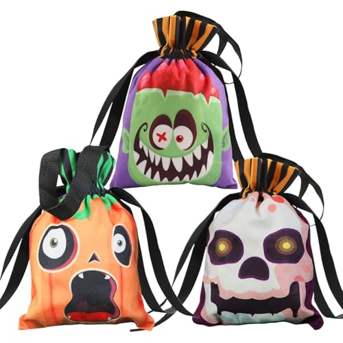 Trick or Treat-Taschen, 3 Stück, lustiger Aufdruck, Halloween-Goodie-Taschen mit Kordelzug für Partygeschenke, 16 x 23 cm, Halloween-Süßigkeitentaschen, Geschenktaschen, Lecke Trick or Treat-Taschen, 3 Stück, lustiger Aufdruck, Halloween-Goodie-Taschen mit Kordelzug für Partygeschenke, 16 x 23 cm, Halloween-Süßigkeitentaschen, Geschenktaschen, Lecke von HoveeLuty