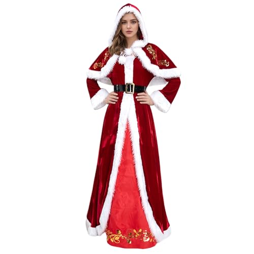 Weihnachtsoutfits für Damen, wunderschönes Weihnachtsmannkleid mit Kapuzenschal, Handschuhen und Gürtel, Weihnachtsoutfit für Party, Cosplay, Weihnachtsmannkostüm, Damen-Weihnachtskostüm, Weihnac von HoveeLuty