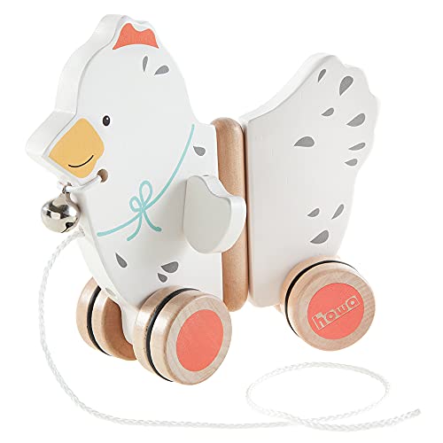 howa Nachziehtier Huhn Marry - Babyspielzeug ab 1 Jahr, Nachziehspielzeug aus Holz, Baby Spielzeug mit Glocke und beweglichen Flügeln, Holzspielzeug Geschenk ab 1 Jahr 6024 von howa