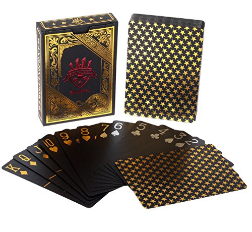hopewey Playing Cards Wasserdichtes Pokerkarten Plastik Schwarze Spielkarten aus PVC Profi Premium Spielkarten für Texas Holdem Poker Gold von Hopewey