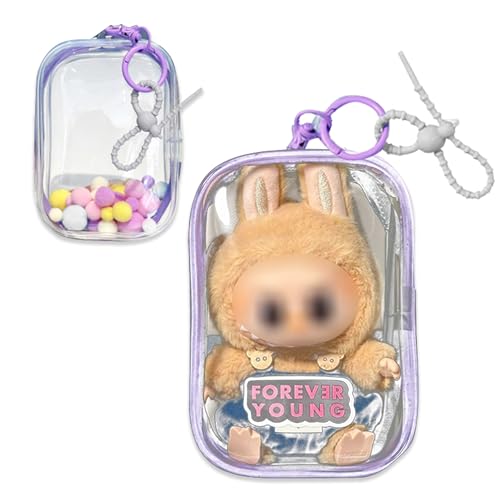 Howoodor Clear PVC Figur Display Bag mit Schlüsselanhänger, Farbe Ball: Blind Box Schlüsselanhänger Fall Schlüsselanhänger Tasche Charms für (Puppe ausgeschlossen, zweite Generation Sitzen) Lila von Howoodor