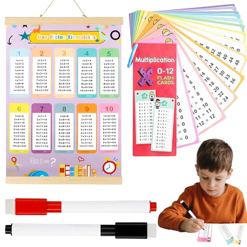 1x1 Lernen Poster und 1x1 Lernkarten Kinder mit 2 Löschbaren Stiften, Einmaleins Trainer für Kinder, Lernposter das Kleine Einmaleins Tabelle, Multiplikationstabelle Multiplikationskarten Mathematik von Hpbaggy