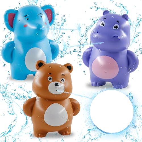 3 Stuck Wasserpistole Tiere für Kinder,Wasserspritzpistole 8-10 Meter für Kinder Erwachsene im Outdoor Garten Water Gun Wasserpistole mit großer,Wasserspritze Braunbär Nilpferd Elefant (Mehrfarbig-3) von Hpbaggy