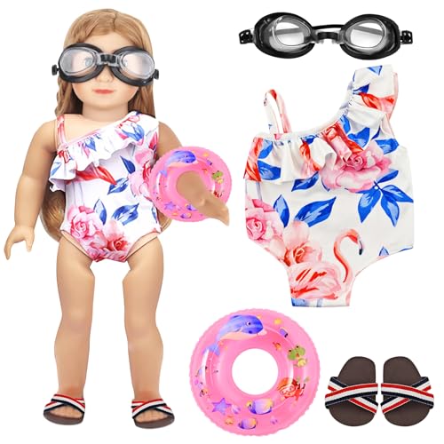Badeanzug Puppe, mit Badeanzug Tauchbrille Schwimmkreis Pantoffeln, Badeanzug, Puppenkleidung Zubehör, Babypuppen schwimmset, Puppenkleidung, Schwimmpuppe für 35-45 cm von Hpbaggy