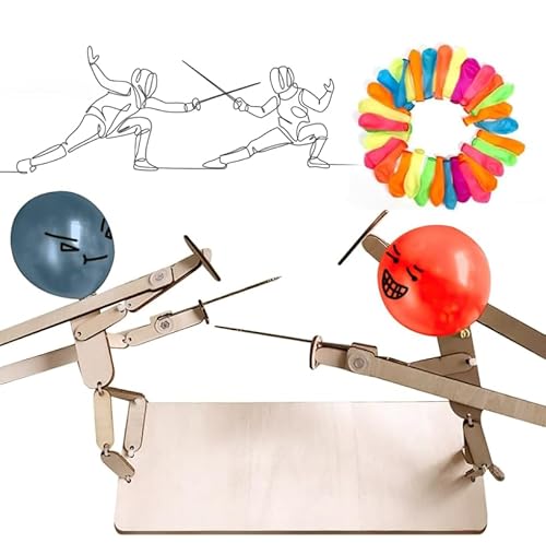 Balloon Bamboo Man Battle,2024 Neuestes Bambusmann Kampfspiel für 2 Spieler,Handgefertigte Fechtpuppen Aus Holz,mit 20 Luftballons,Wooden Fencing Puppets Fencing (30cm-0.3cm) von Hpbaggy